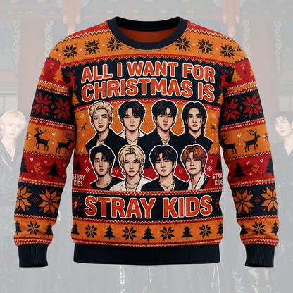 Stray Kids Run It Welttournee charmanter Weihnachts-Ugly-Sweater Orange Stay-Edition