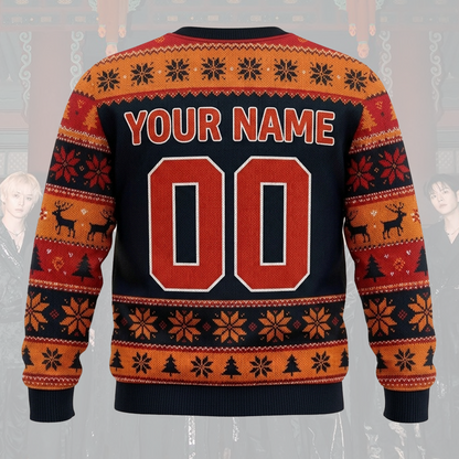 Stray Kids Run It Welttournee charmanter Weihnachts-Ugly-Sweater Orange Stay-Edition