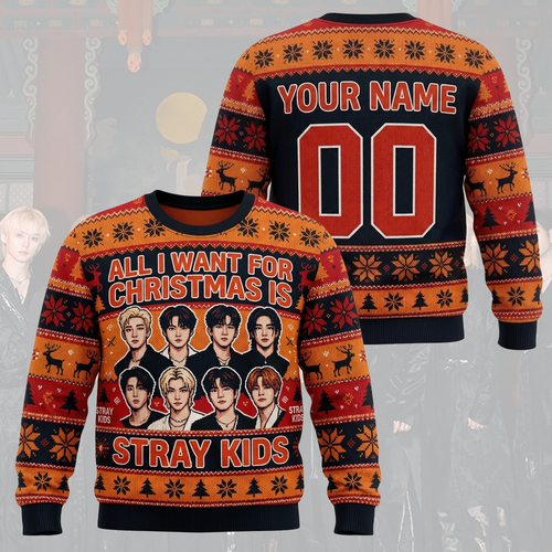 Stray Kids Run It Welttournee charmanter Weihnachts-Ugly-Sweater Orange Stay-Edition