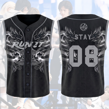 Streetwear Stray Kids Run It Welttournee Mystic Smoke Ärmelloses Mesh-Baseballtrikot Geschenk für Fans