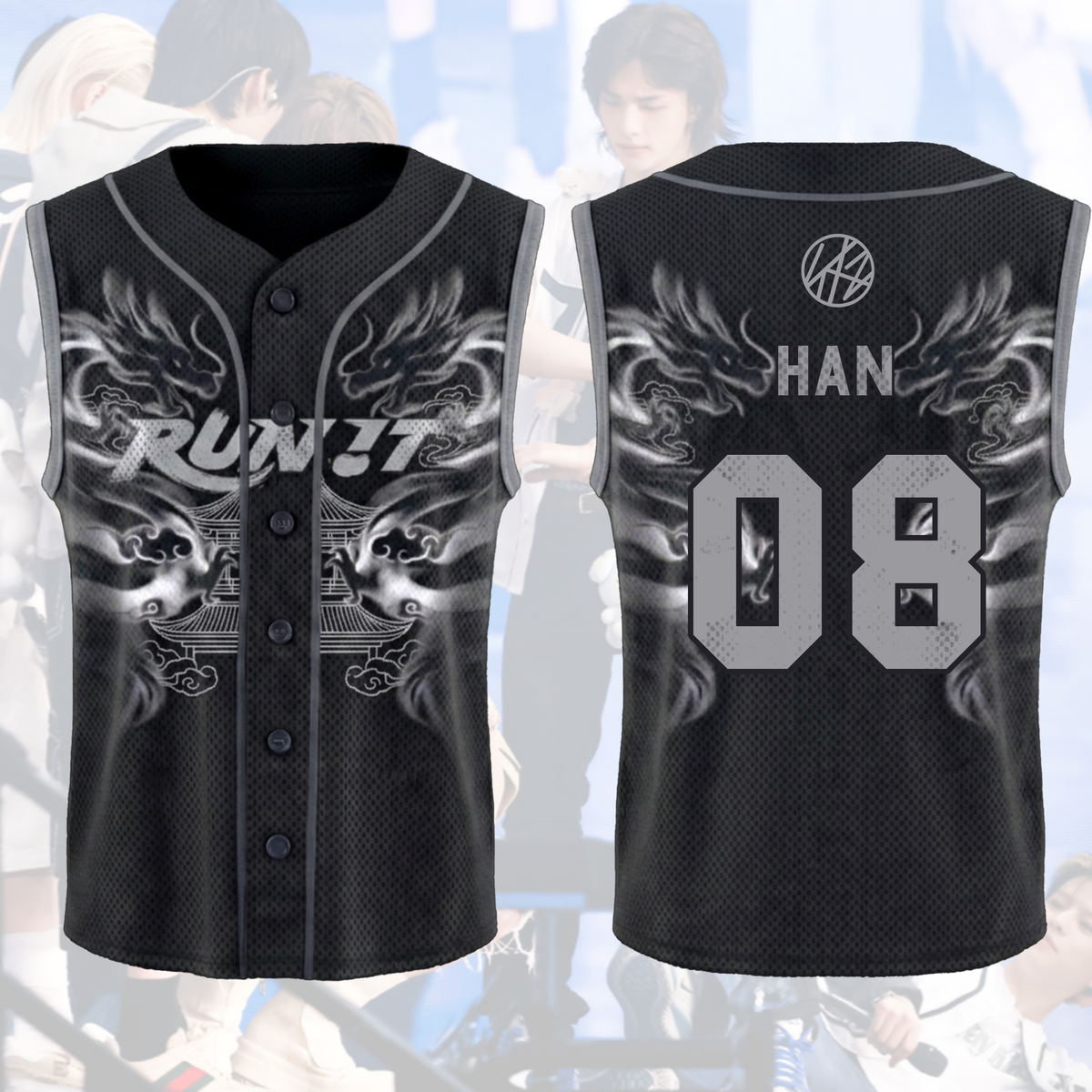 Streetwear Stray Kids Run It Welttournee Mystic Smoke Ärmelloses Mesh-Baseballtrikot Geschenk für Fans