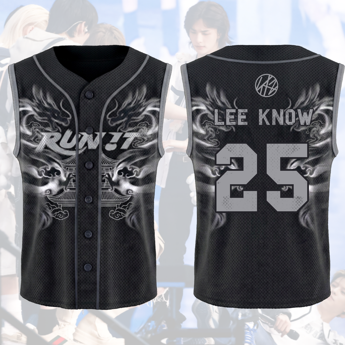 Streetwear Stray Kids Run It Welttournee Mystic Smoke Ärmelloses Mesh-Baseballtrikot Geschenk für Fans