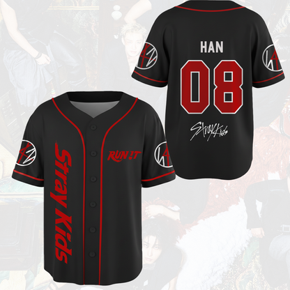Atemberaubendes Stray Kids „Run It“ World Tour Baseballtrikot Stay Edition