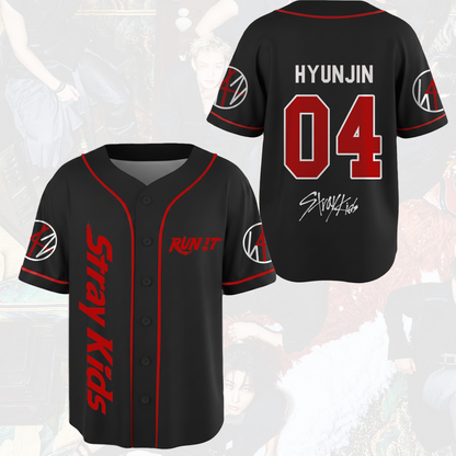 Atemberaubendes Stray Kids „Run It“ World Tour Baseballtrikot Stay Edition