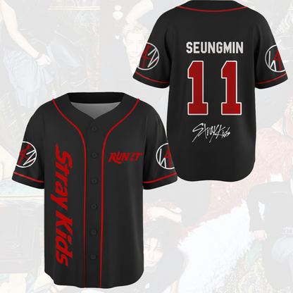 Atemberaubendes Stray Kids „Run It“ World Tour Baseballtrikot Stay Edition