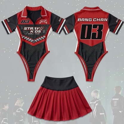 Racing Stray Kids Konzert ATE Dominate Tour Komplettes Jersey-Bodysuit-Set Fan-Edition