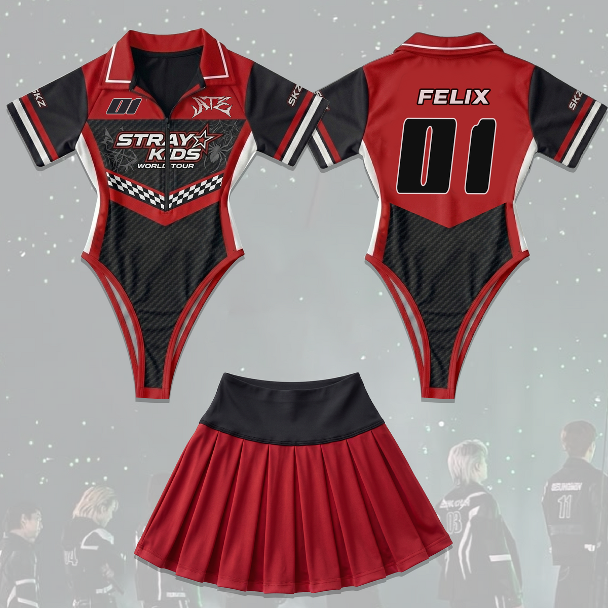 Racing Stray Kids Konzert ATE Dominate Tour Komplettes Jersey-Bodysuit-Set Fan-Edition