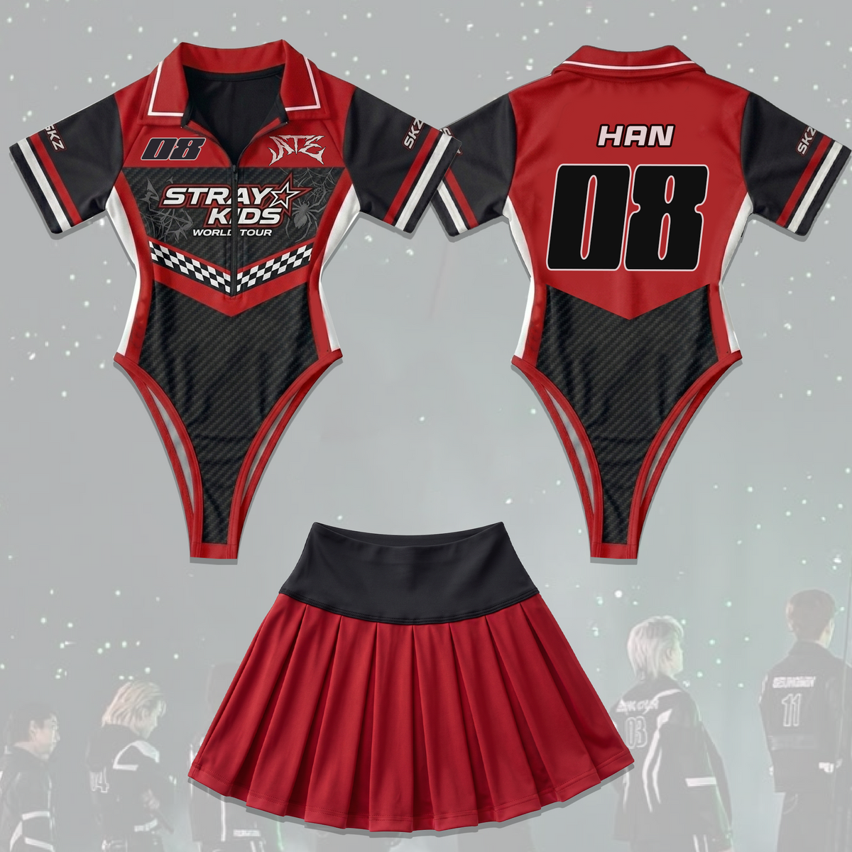 Racing Stray Kids Konzert ATE Dominate Tour Komplettes Jersey-Bodysuit-Set Fan-Edition