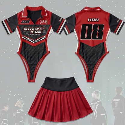 Racing Stray Kids Konzert ATE Dominate Tour Komplettes Jersey-Bodysuit-Set Fan-Edition