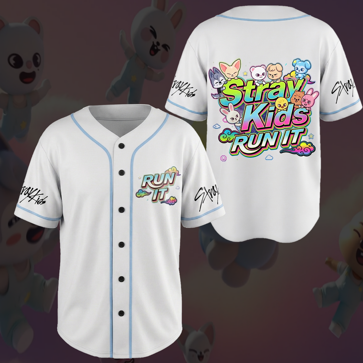 Niedliches Tasy Skzoo Stray Kids Run It World Tour Baseball-Trikot Bunte Fanartikel Geschenke für Stay