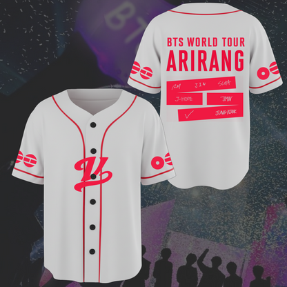 Explosives BTS World Tour Arirang weißes Baseball-Trikot