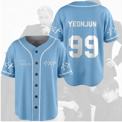 TXT Steal The Wind Baseball World Tour blaues Baseballtrikot für Fan-Geschenke