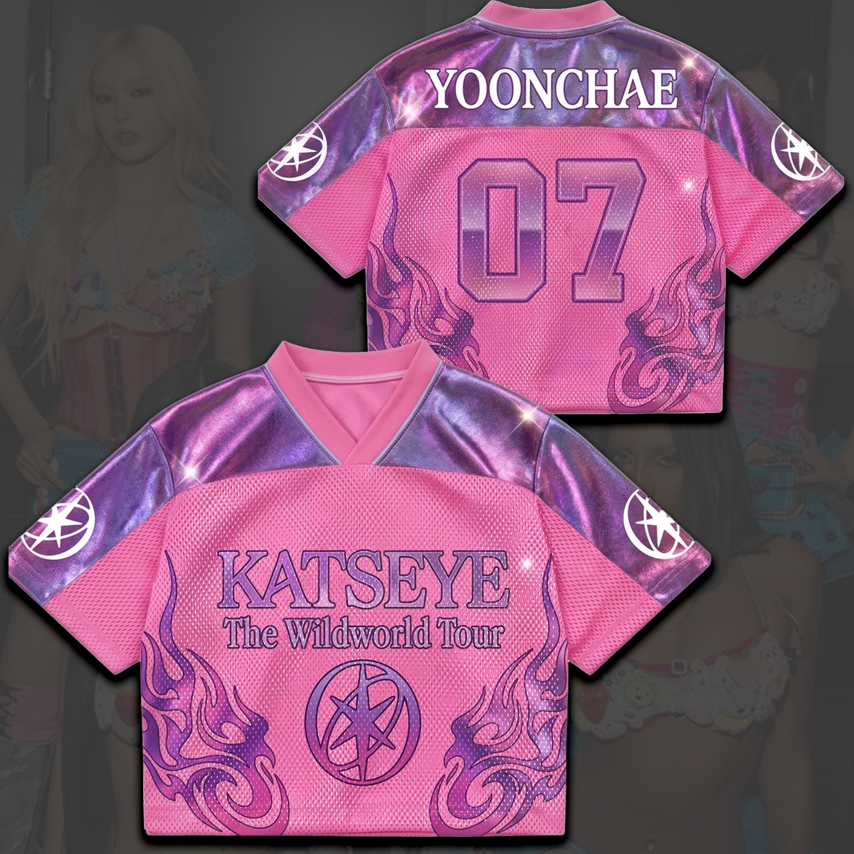 Purple Flame KATSEYE The Wild World Tour Mesh-Trikot Fan-Artikel Geschenk für Fans
